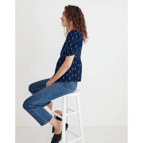 Madewell Jacquard Puff-Sleeve Empire Top - Picture 3 of 11